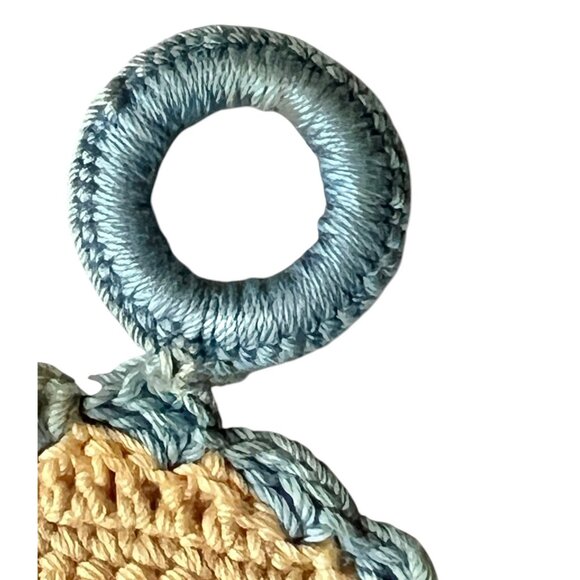 Hand Crocheted Teapot Potholder 8"X6.5" Cream & Blue Cottage Core Country Gift - Picture 5 of 5